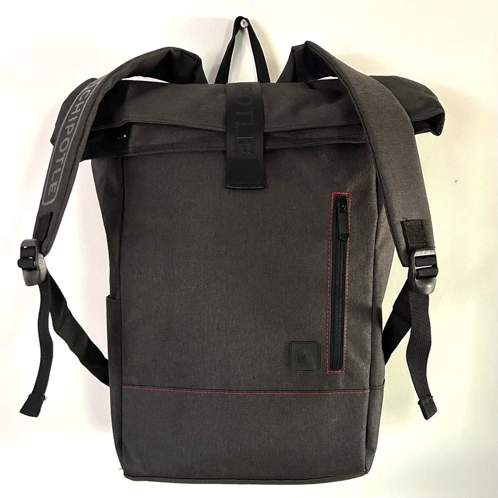 Chipotle RollTop Backpack Gray Ltd Ed Employee Gift SpellOut Fastfood Streetwear